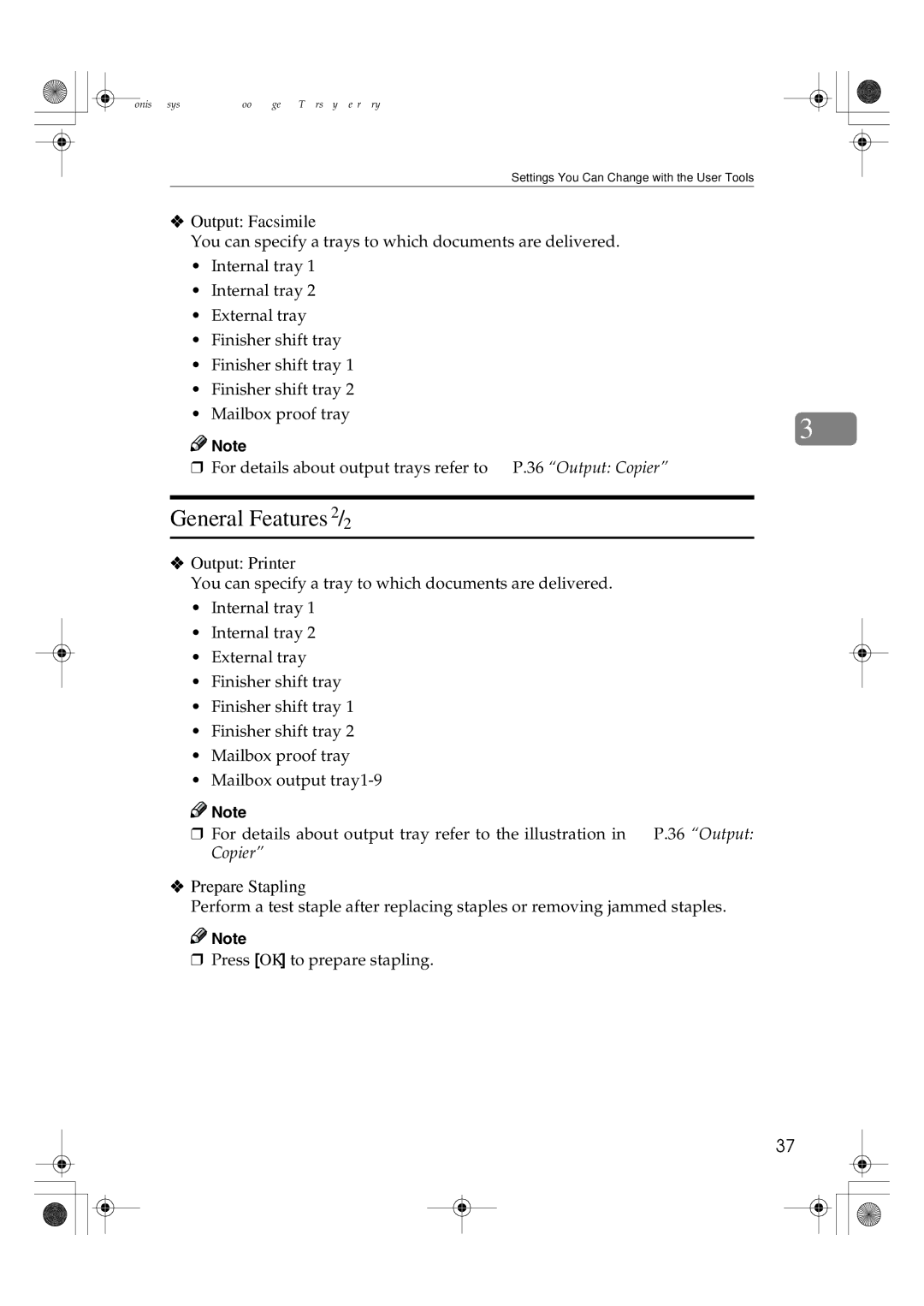 Savin 2335, 3502P, 2545, 4502P, 2535P, 2345 manual General Features 2/2, Output Facsimile, Output Printer, Prepare Stapling 