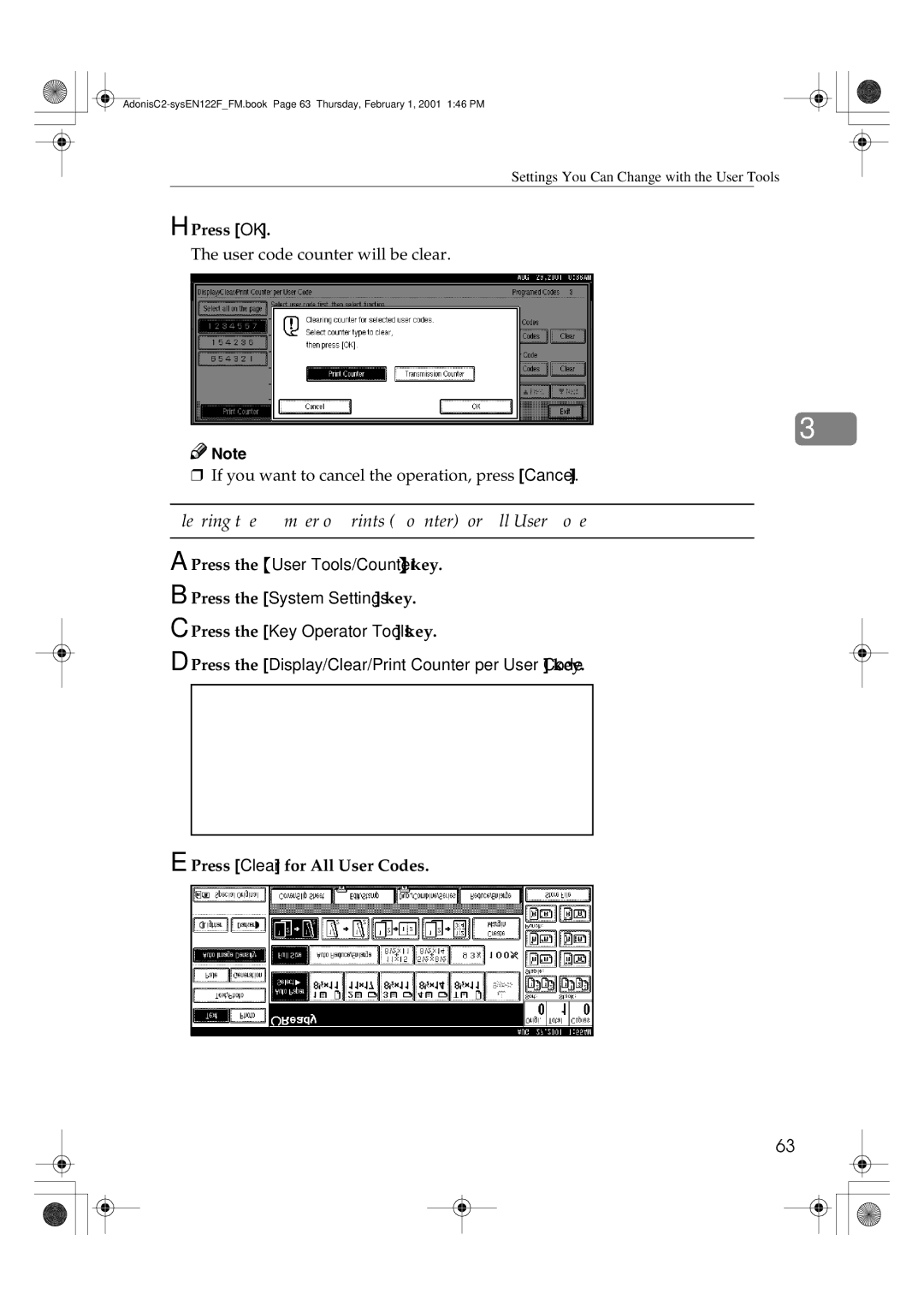 Savin 2545, 2335, 3502P, 4502P, 2535P, 2345 manual Press OK, Press Clear for All User Codes 