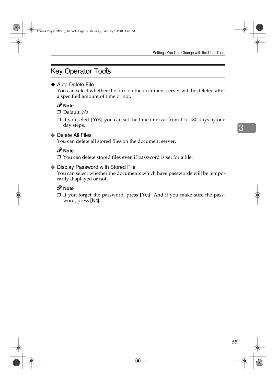 Savin 2535P, 2335, 3502P, 2545 Key Operator Tools 2/2, Auto Delete File, Delete All Files, Display Password with Stored File 