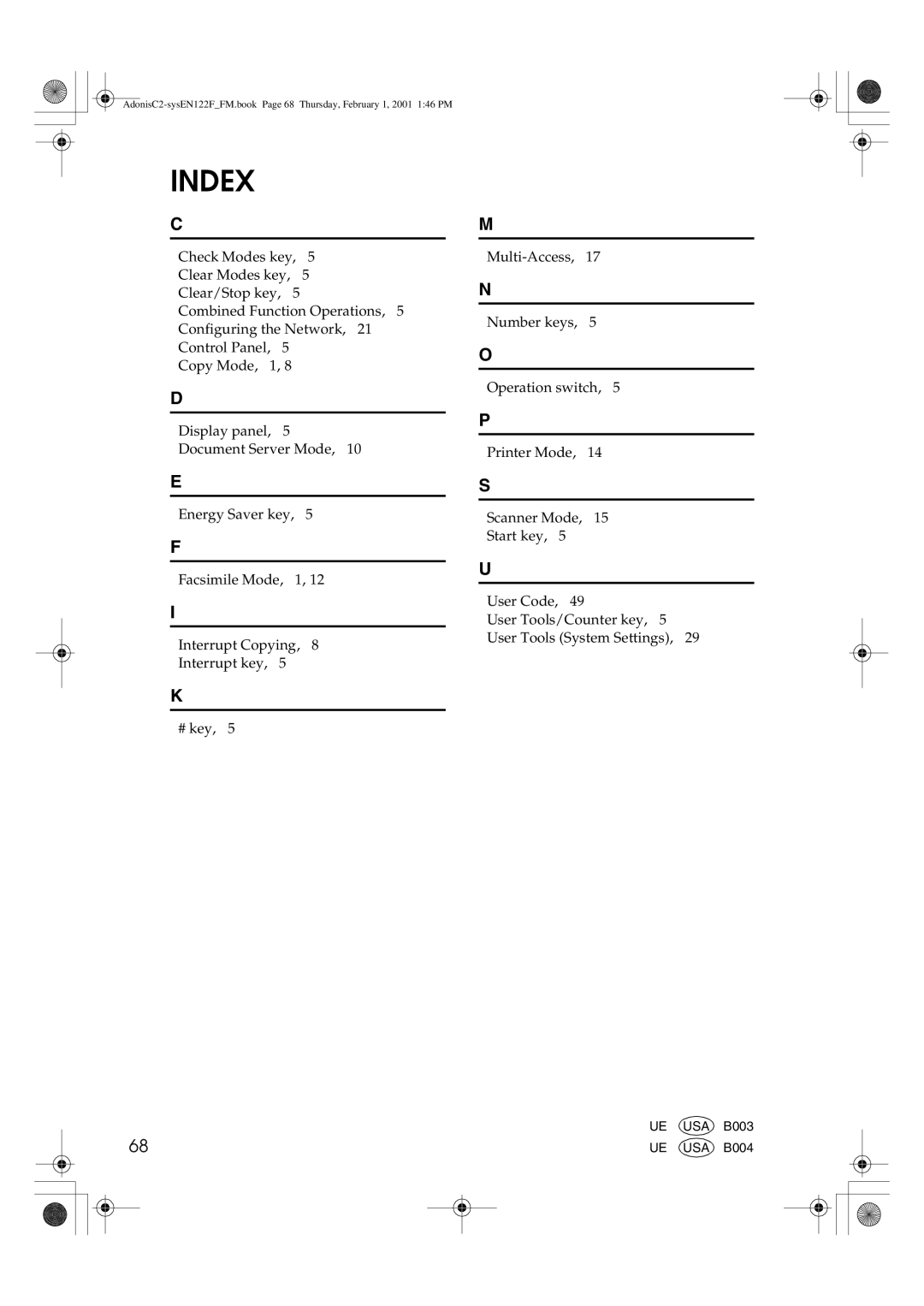 Savin 3502P, 2335, 2545, 4502P, 2535P, 2345 manual Index 