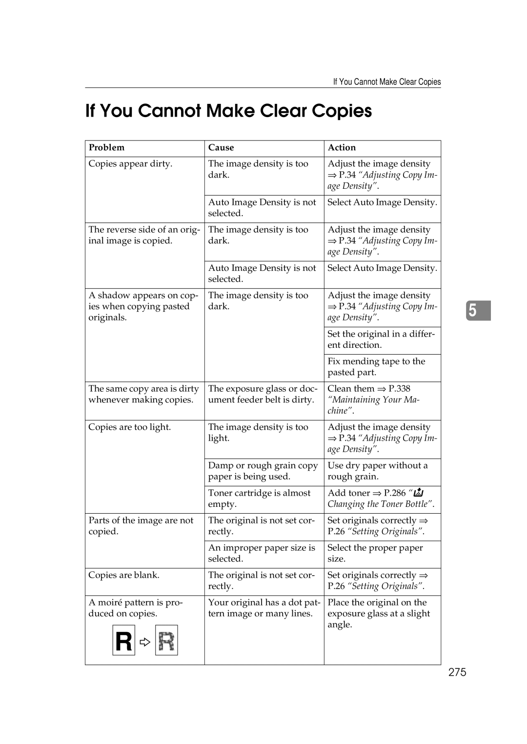 Savin 25105 operating instructions If You Cannot Make Clear Copies, 275 