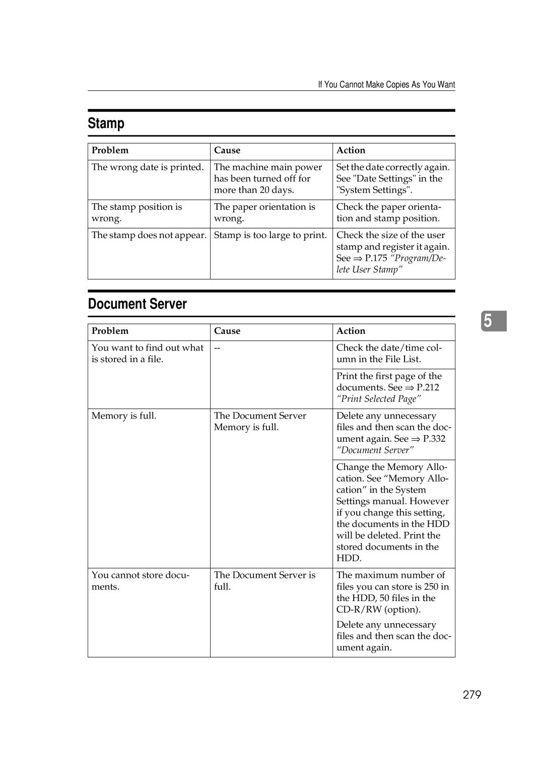 Savin 25105 operating instructions Document Server, 279, Lete User Stamp, Print Selected 