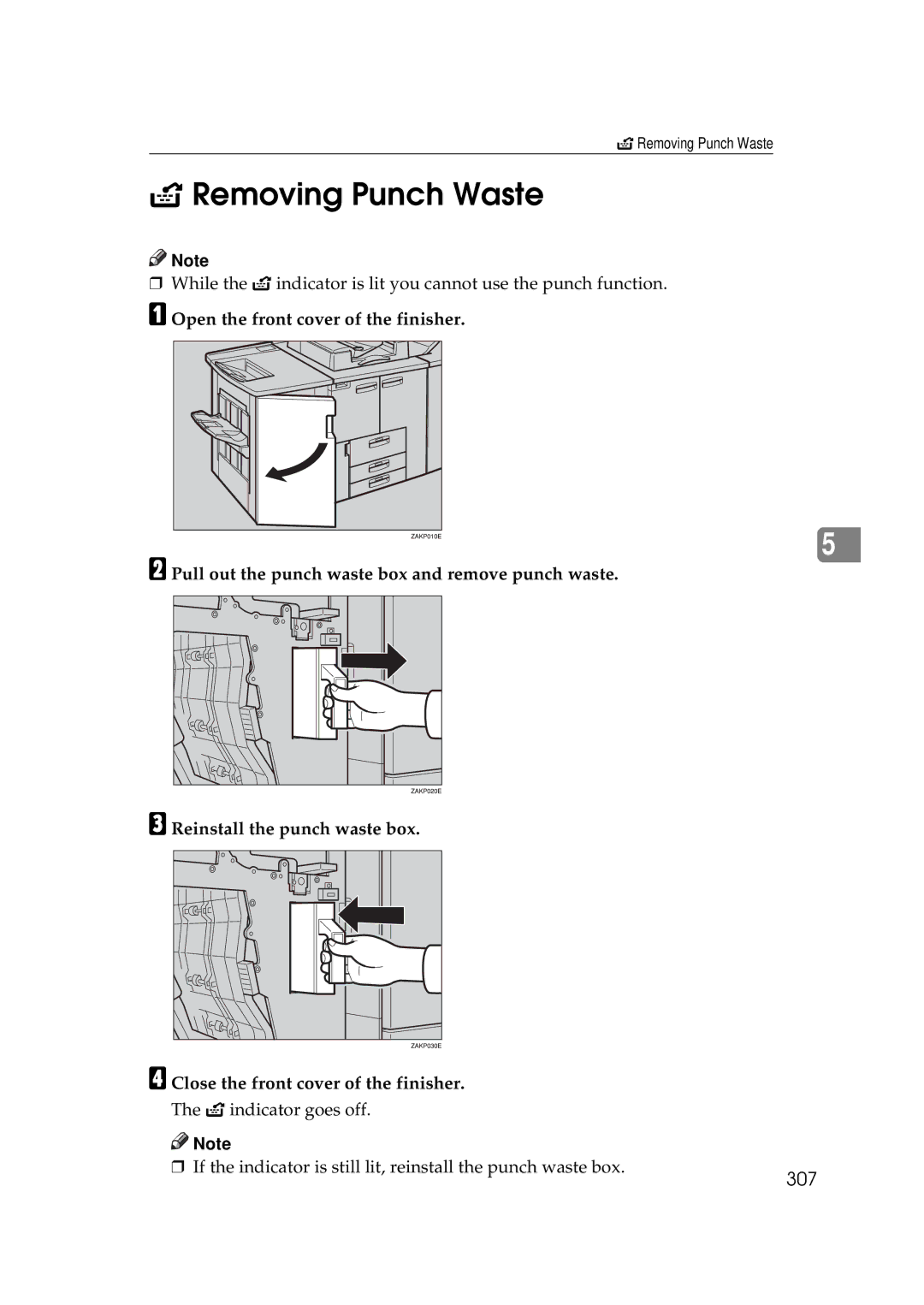 Savin 25105 operating instructions Removing Punch Waste, 307 