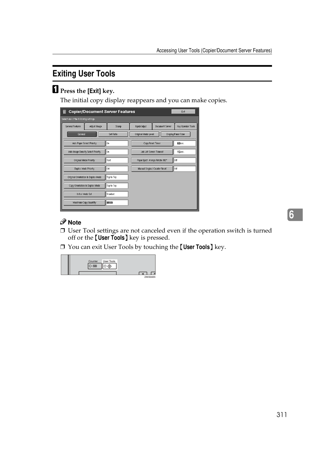 Savin 25105 operating instructions Exiting User Tools, 311 