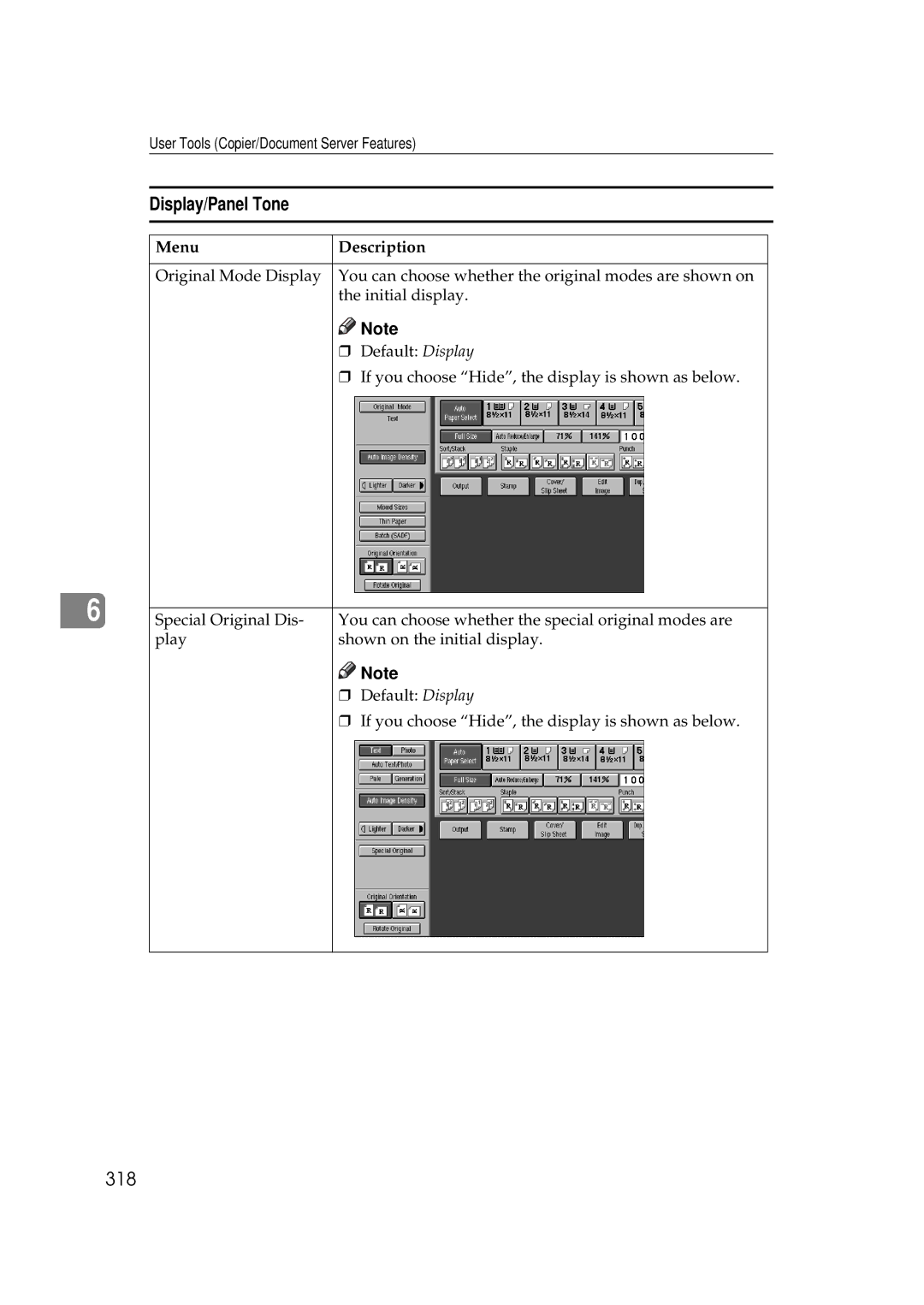 Savin 25105 operating instructions Display/Panel Tone, 318 