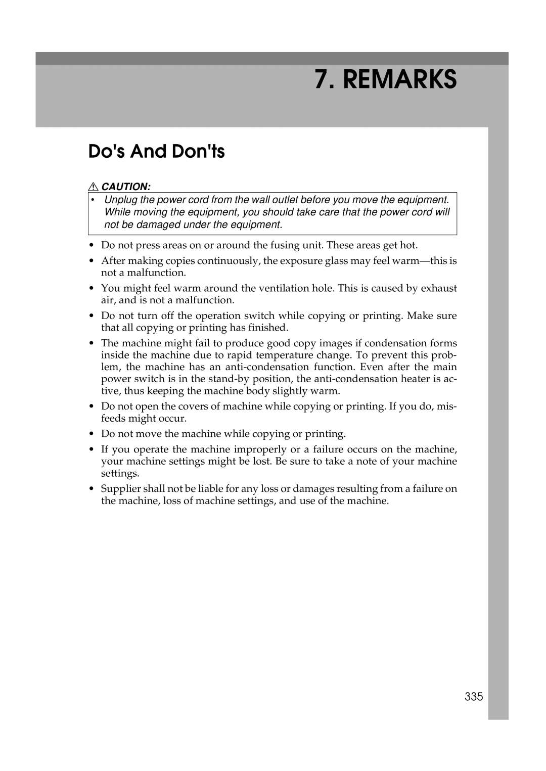 Savin 25105 operating instructions Dos And Donts, 335 