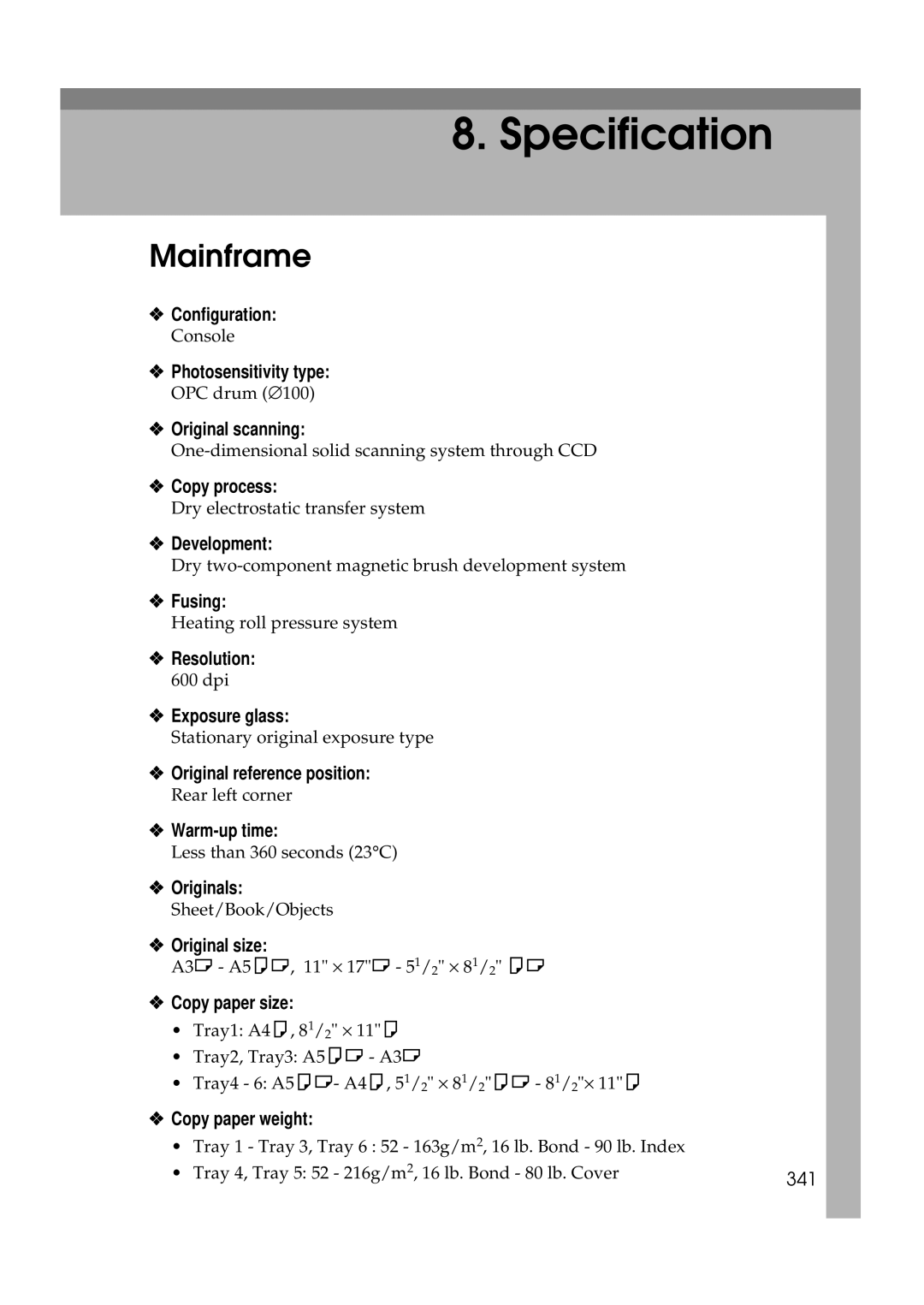 Savin 25105 operating instructions Mainframe 