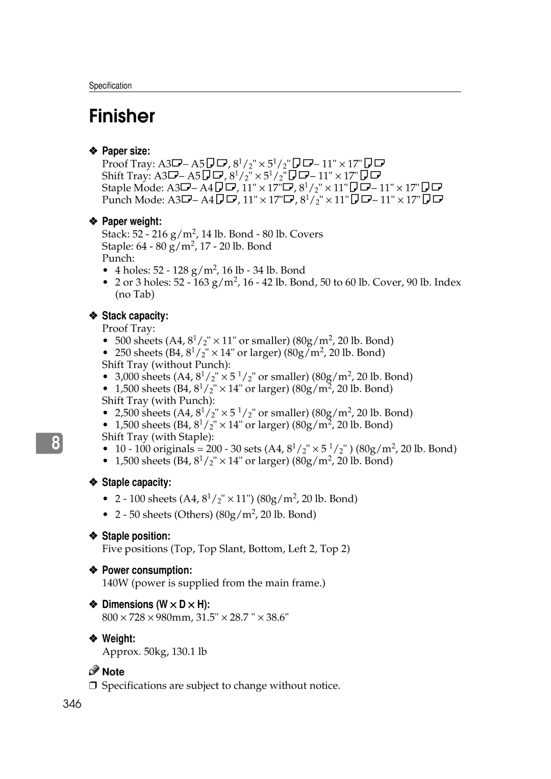 Savin 25105 operating instructions Finisher 