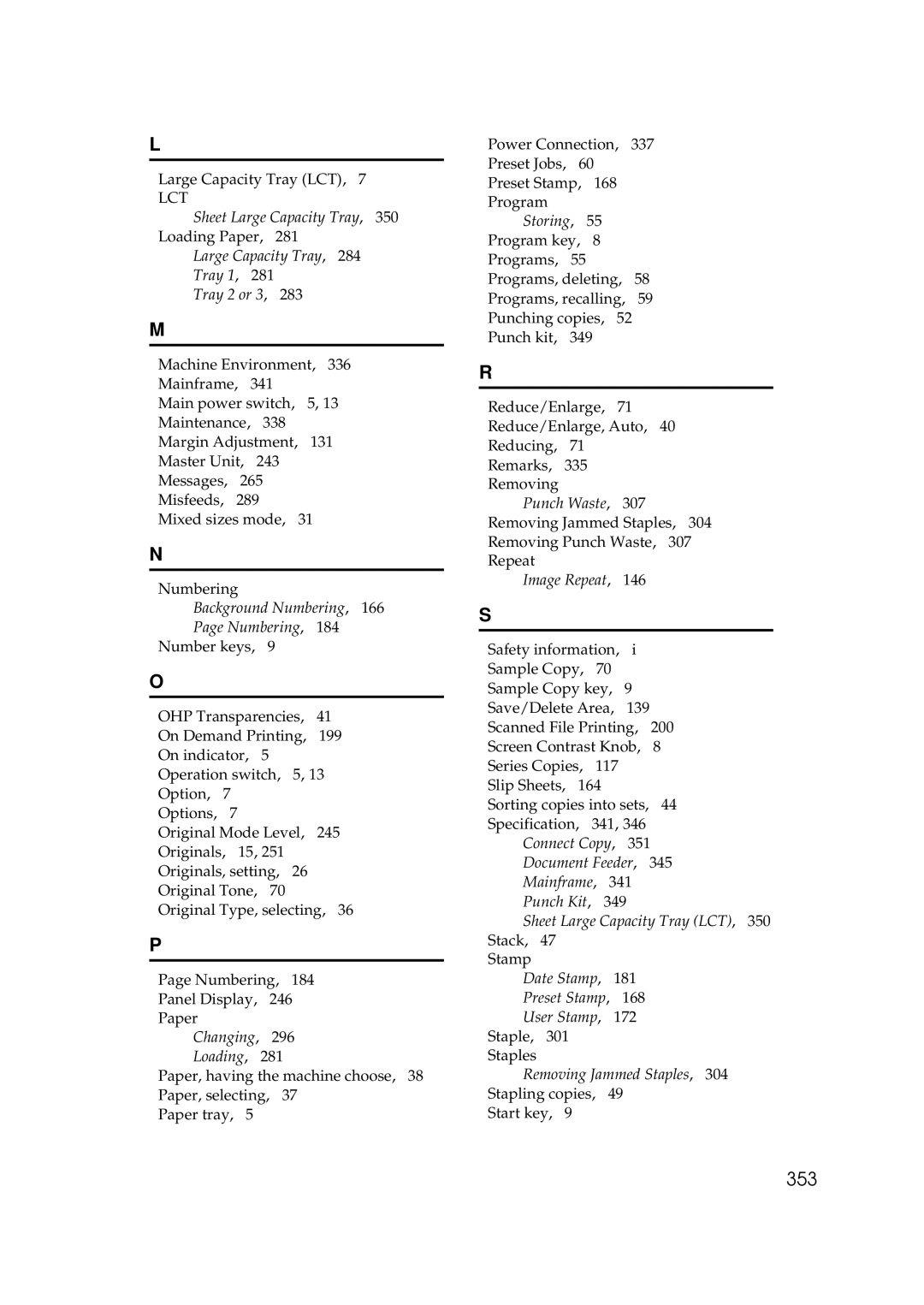 Savin 25105 operating instructions 353, Background Numbering 