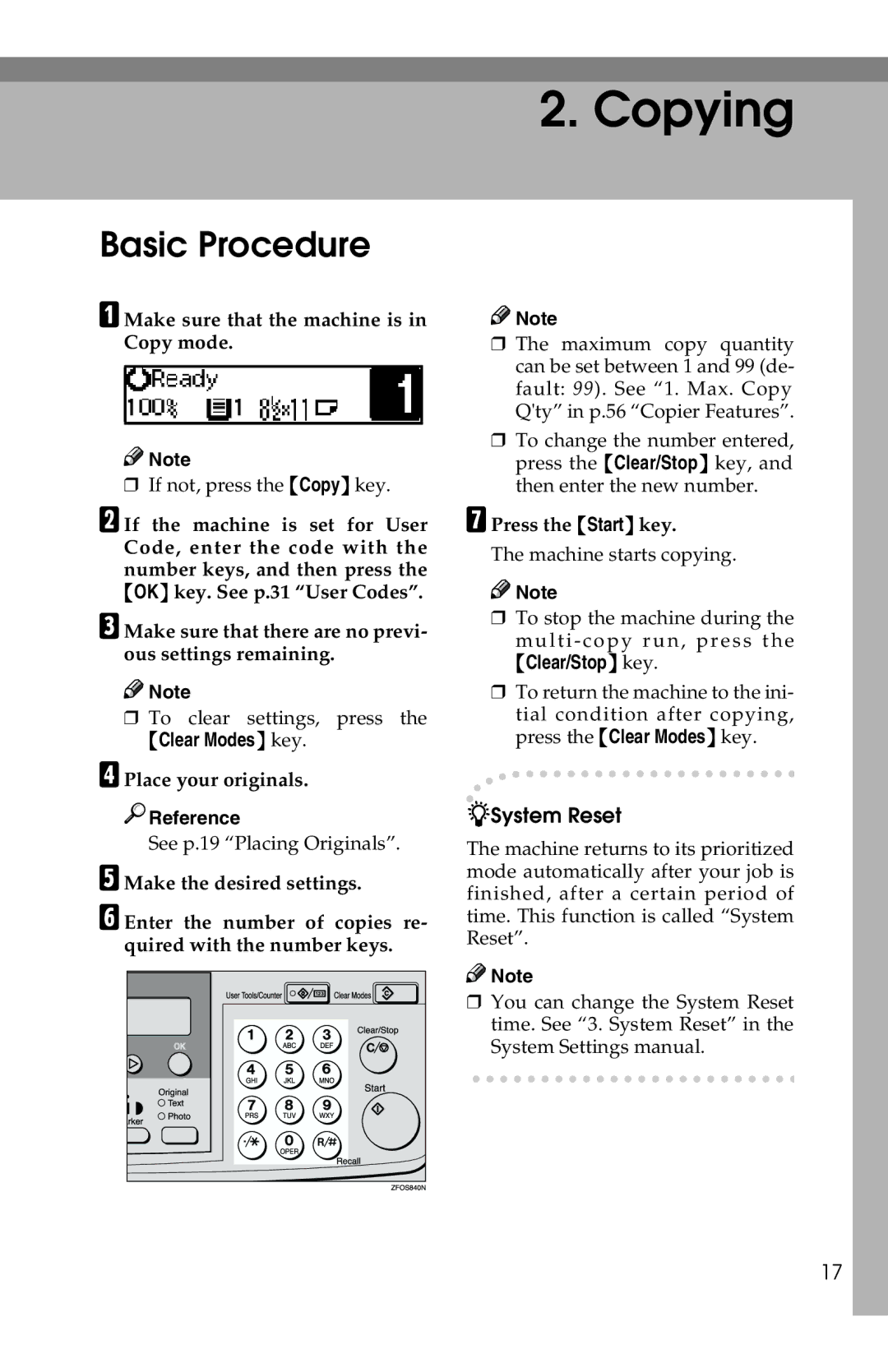 Savin 1302, 2513 Basic Procedure, Make sure that the machine is in Copy mode, Place your originals, Press the Start key 