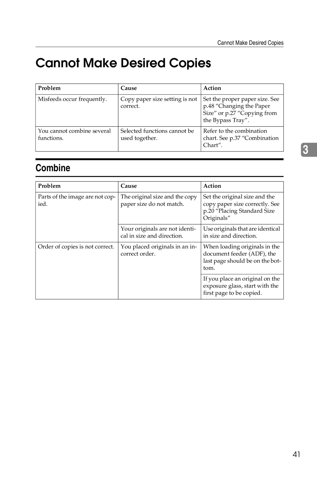 Savin 1302f, 2513f manual Cannot Make Desired Copies, Combine 