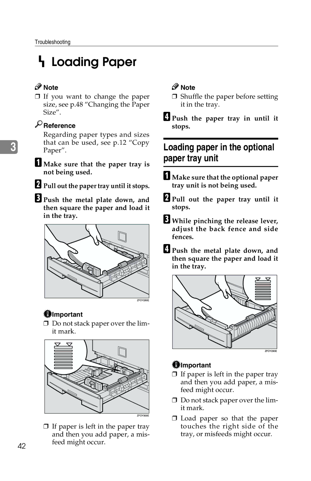 Savin 2513f, 1302f HLoading Paper, Loading paper in the optional paper tray unit, Push the paper tray in until it stops 