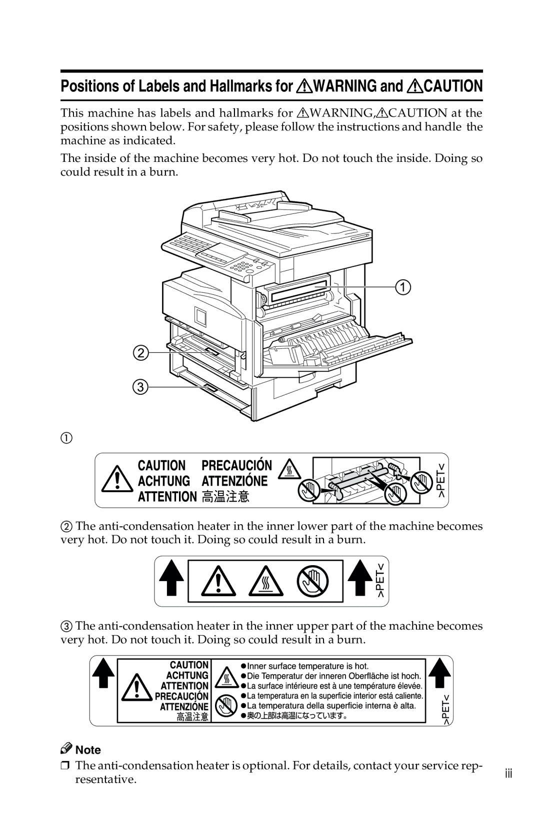 Savin 1302f, 2513f manual Positions of Labels and Hallmarks for Rwarning and Rcaution 