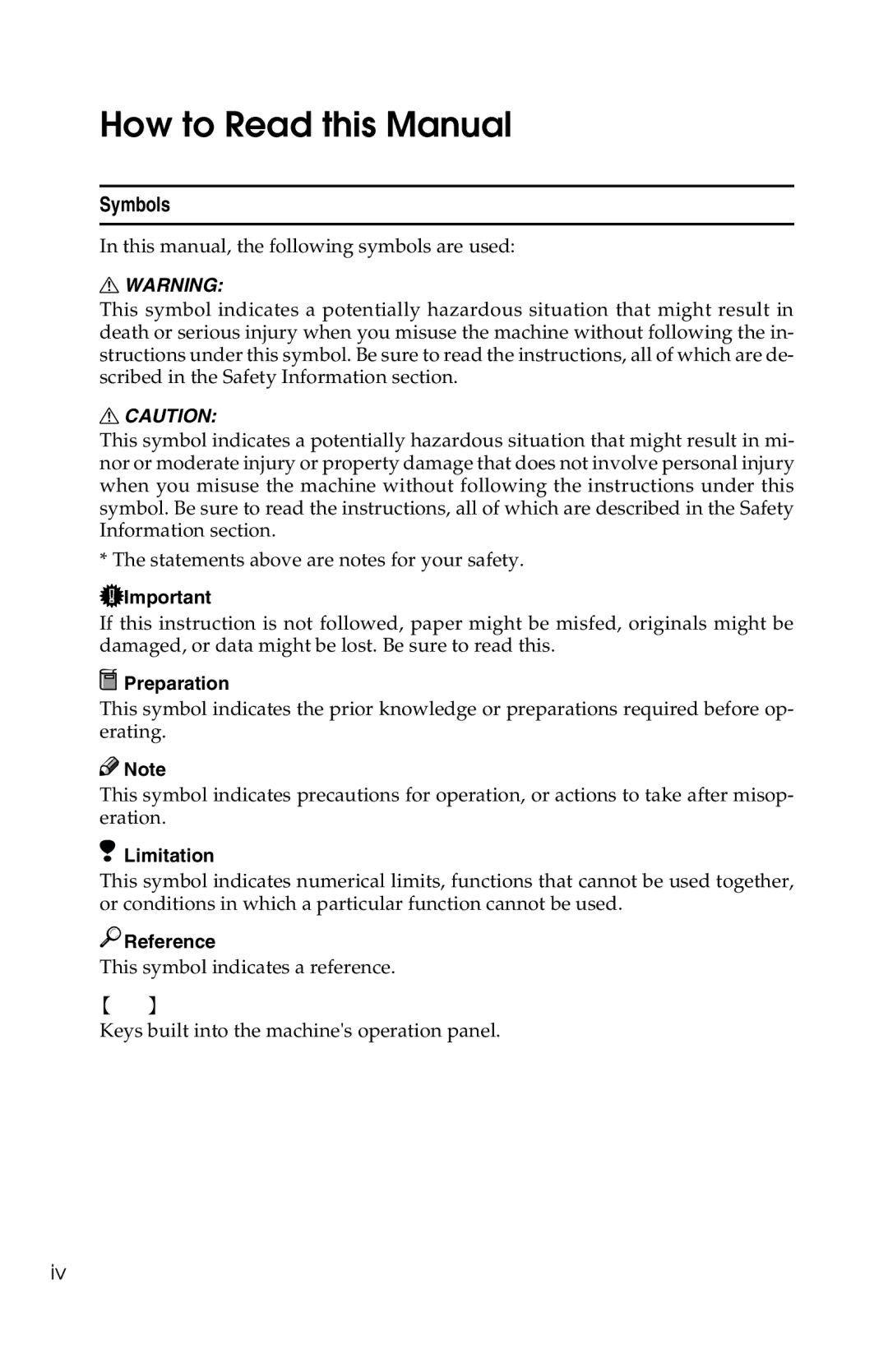 Savin 2513f, 1302f manual How to Read this Manual, Symbols 