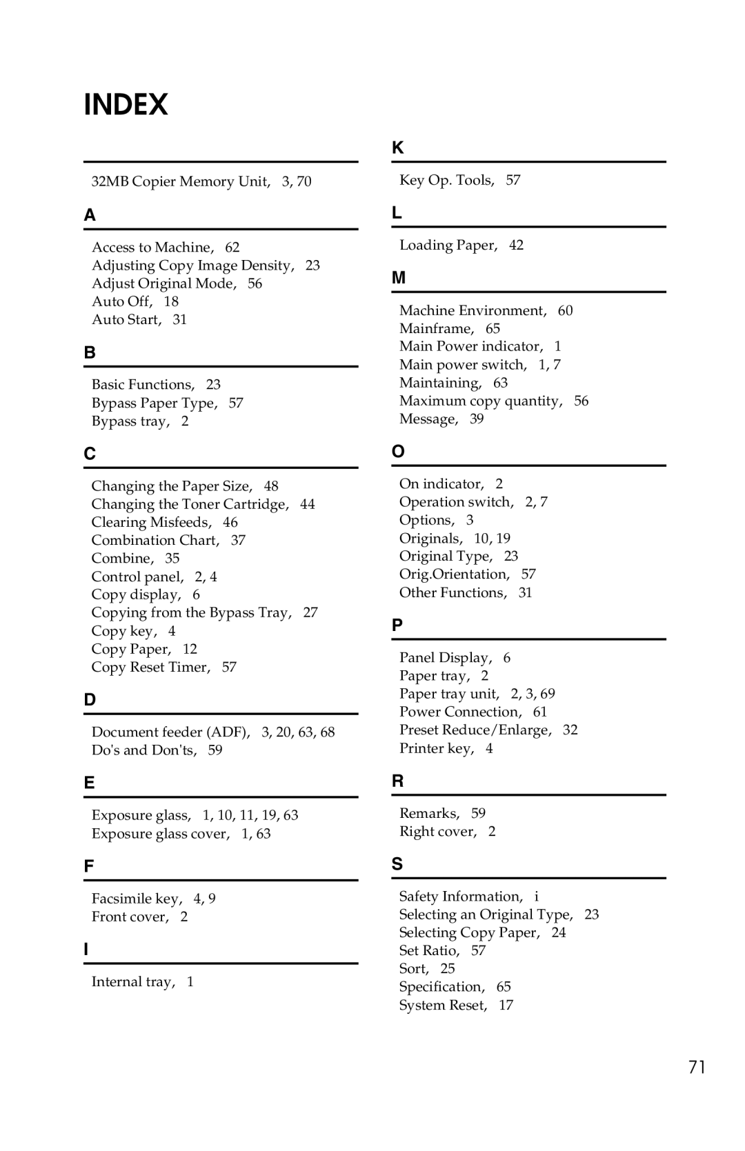 Savin 1302f, 2513f manual Index 