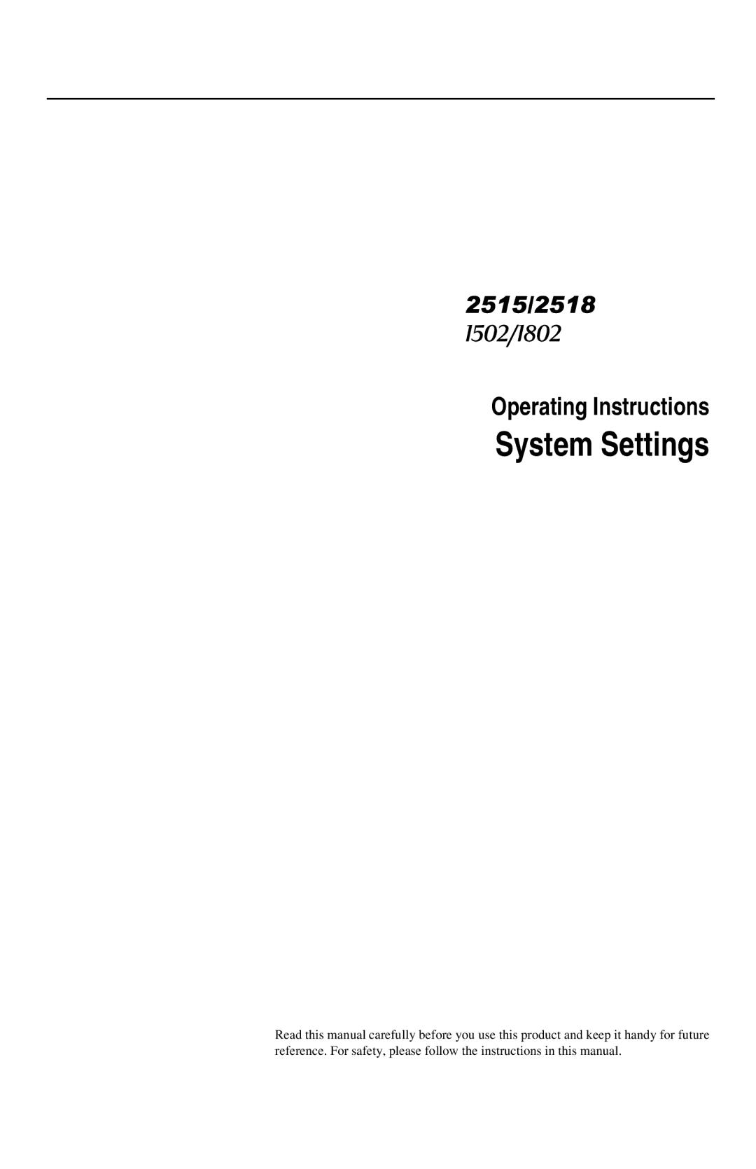 Savin 2515, 2518 manual System Settings 