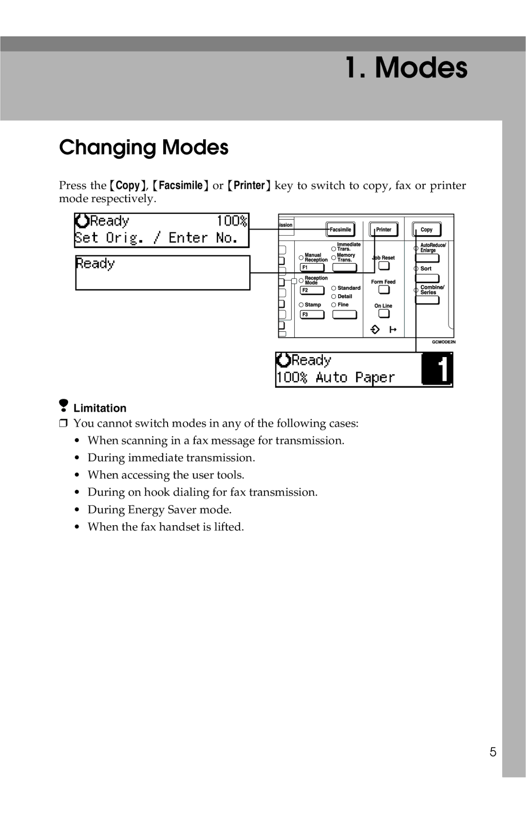 Savin 2515, 2518 manual Changing Modes 