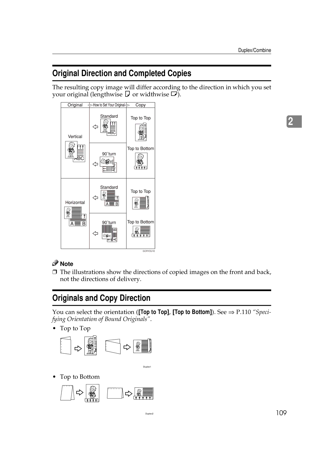 Savin 2555 manual Original Direction and Completed Copies, Originals and Copy Direction, 109 