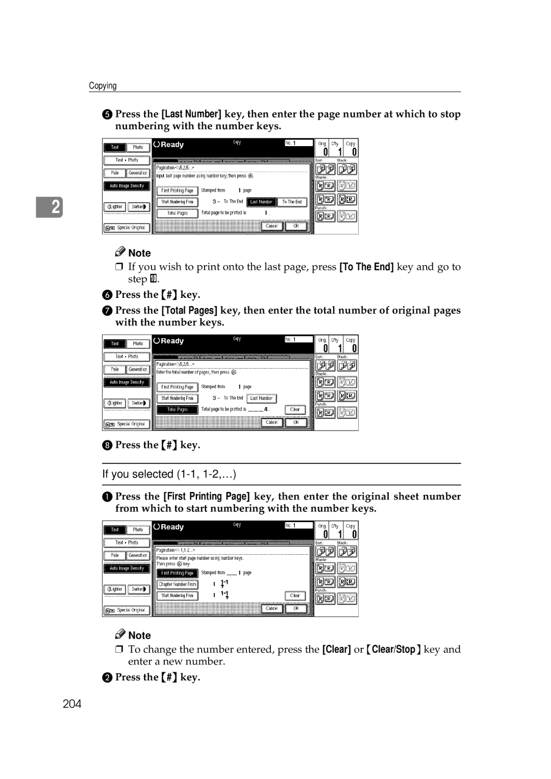 Savin 2555 manual If you selected 1-1, 1-2,…, 204 