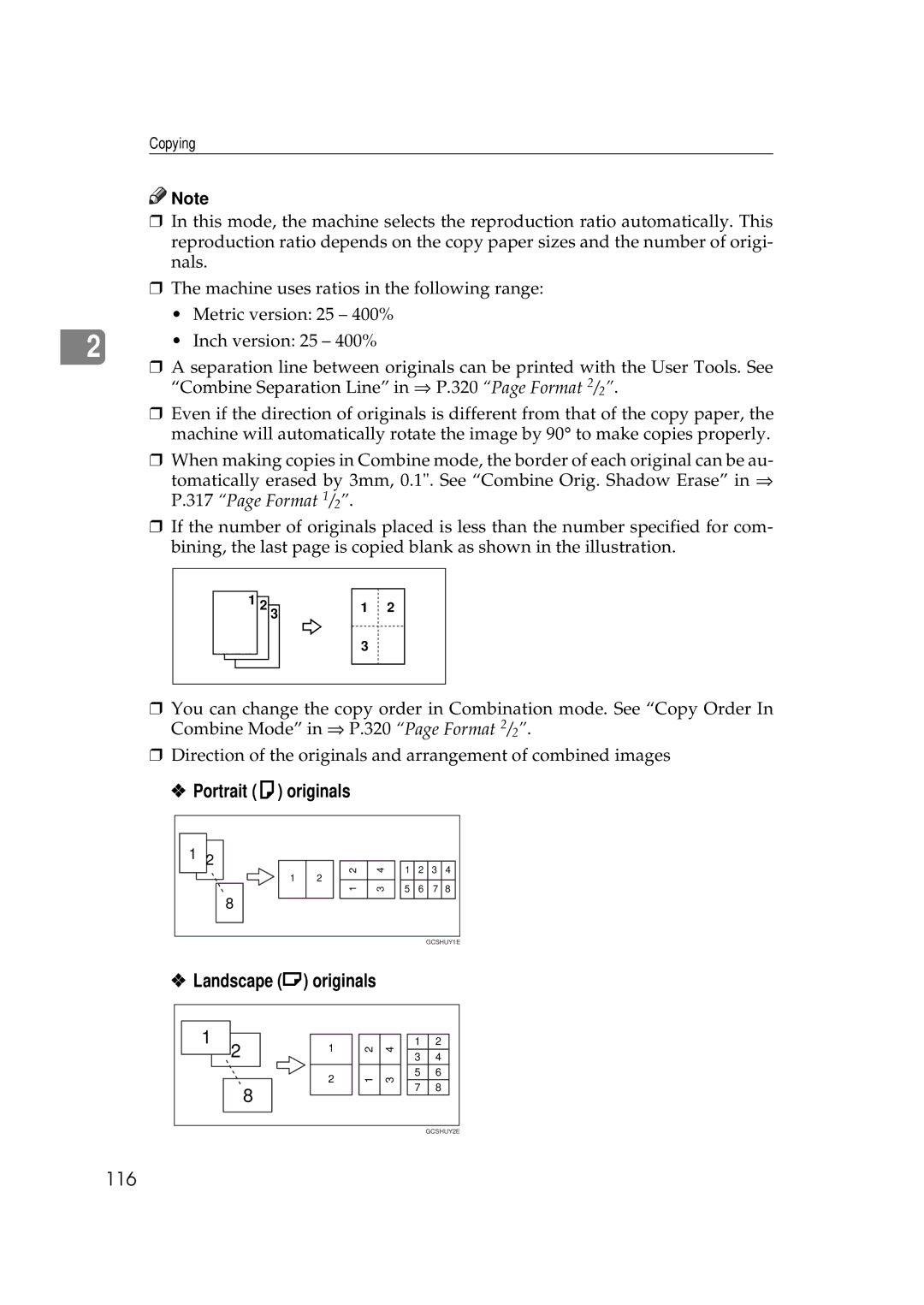 Savin 2555 manual Portrait K originals, 116 