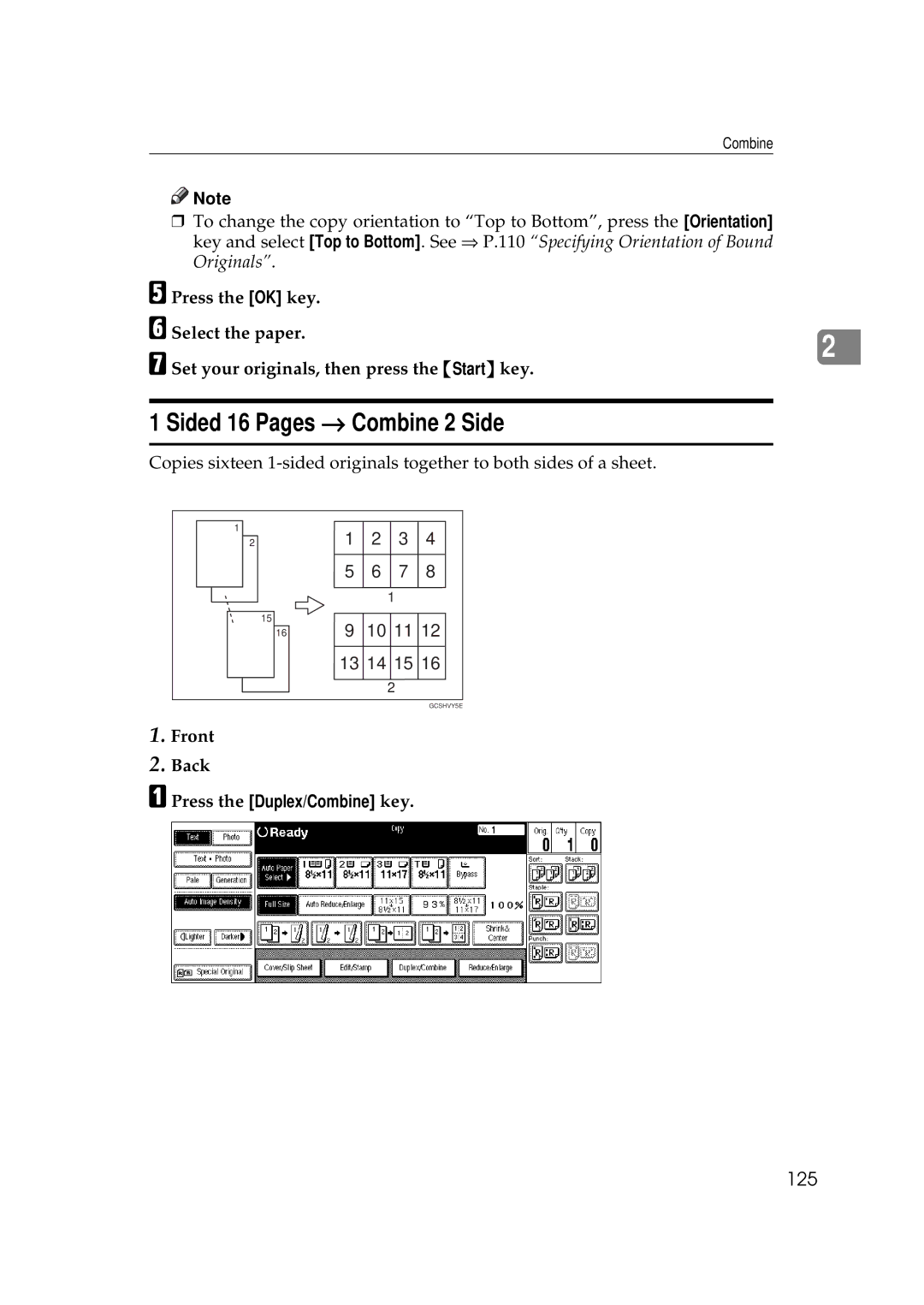 Savin 2555 manual Sided 16 Pages → Combine 2 Side, 125 