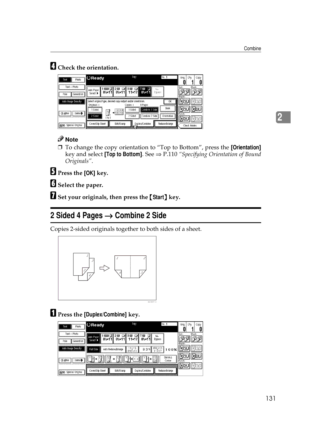 Savin 2555 manual Sided 4 Pages → Combine 2 Side, 131 