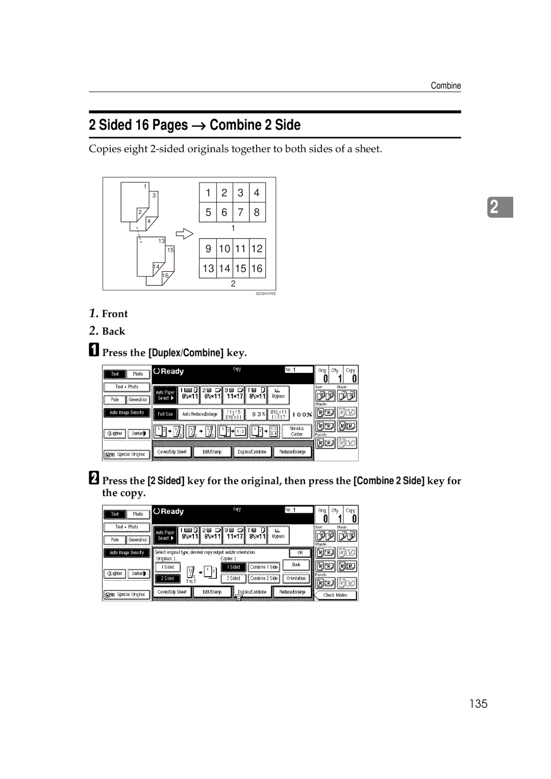 Savin 2555 manual Sided 16 Pages → Combine 2 Side, 135 