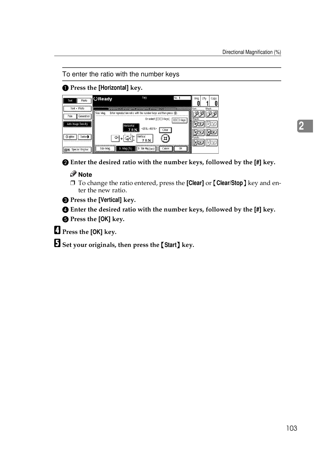 Savin 2555 manual To enter the ratio with the number keys, 103 