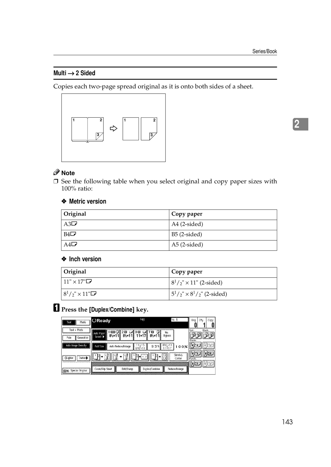 Savin 2555 manual Multi → 2 Sided, 143 