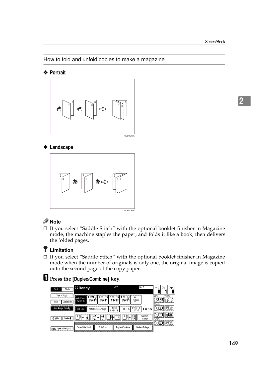 Savin 2555 manual How to fold and unfold copies to make a magazine, 149 