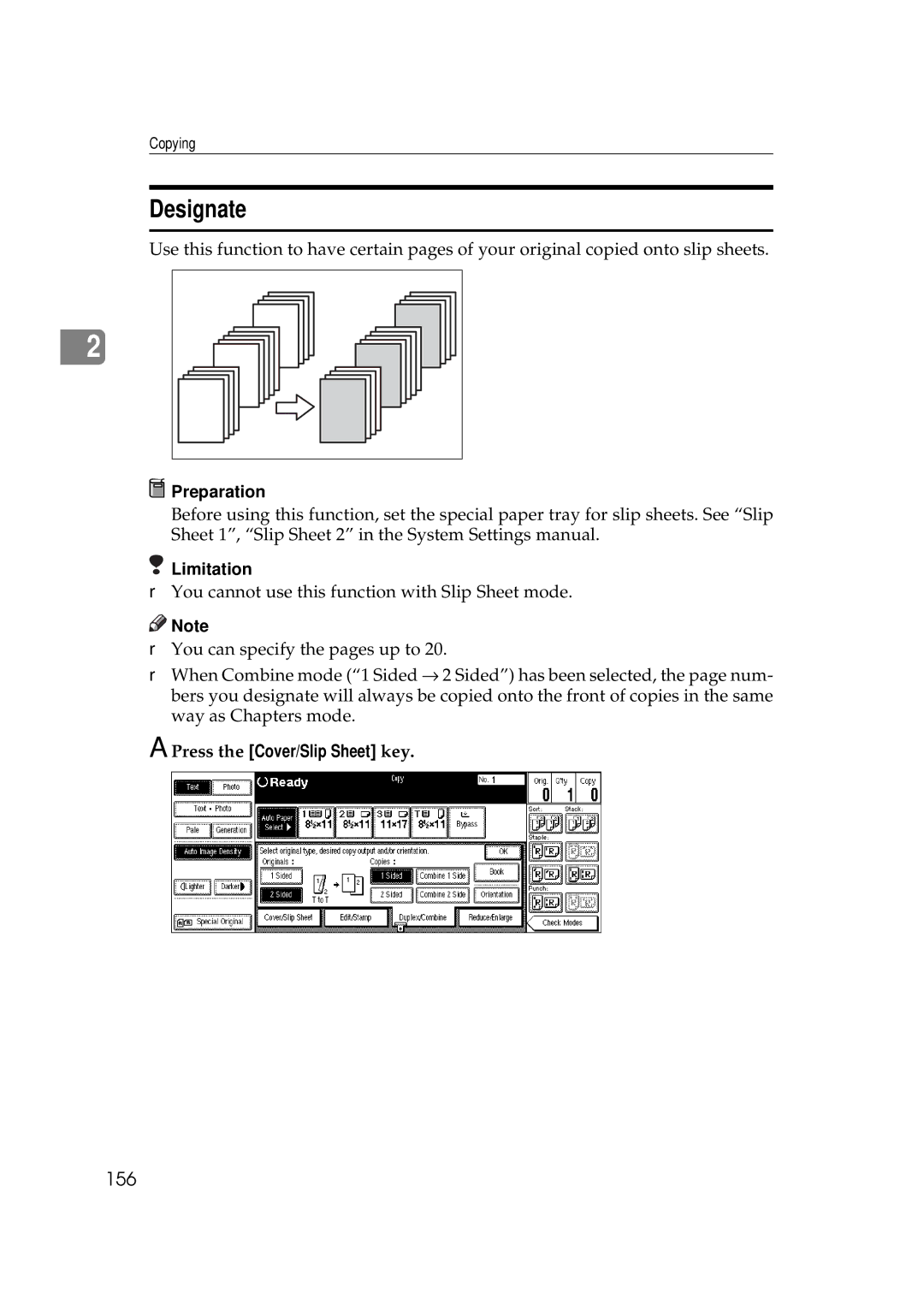 Savin 2555 manual Designate, 156 