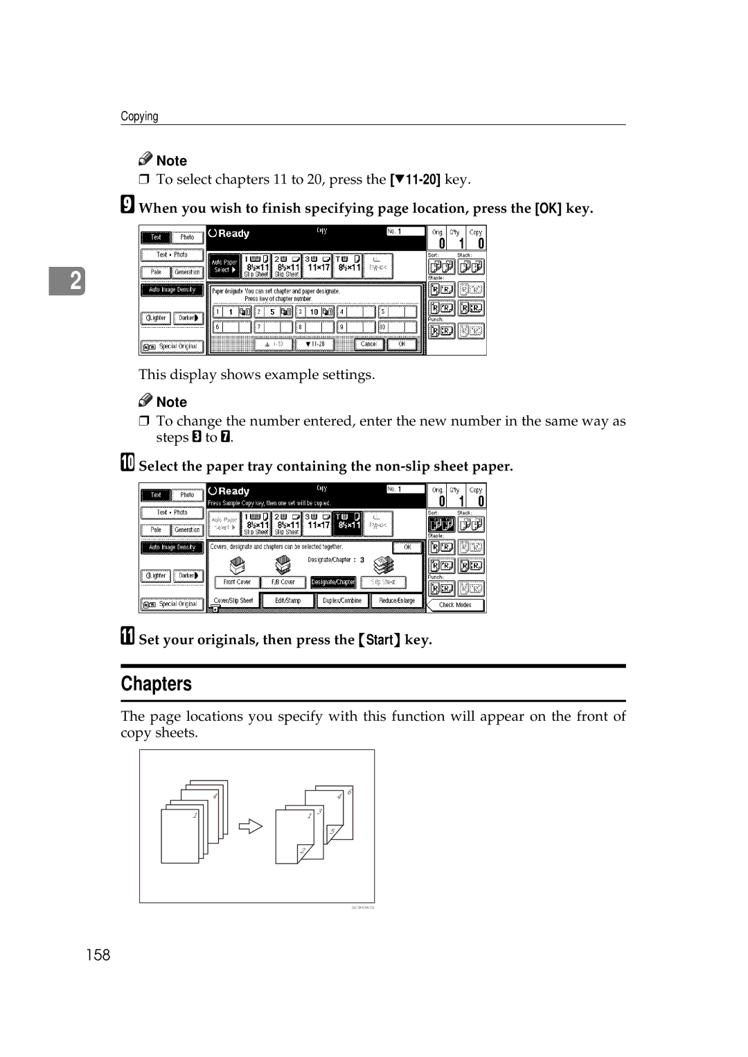 Savin 2555 manual Chapters, 158 