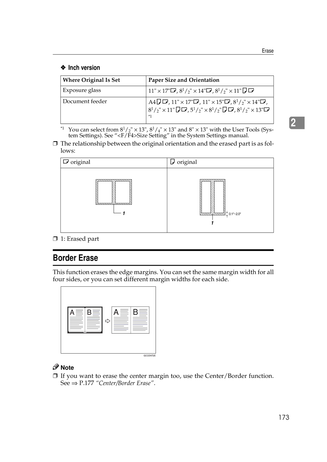 Savin 2555 manual Border Erase, 173 