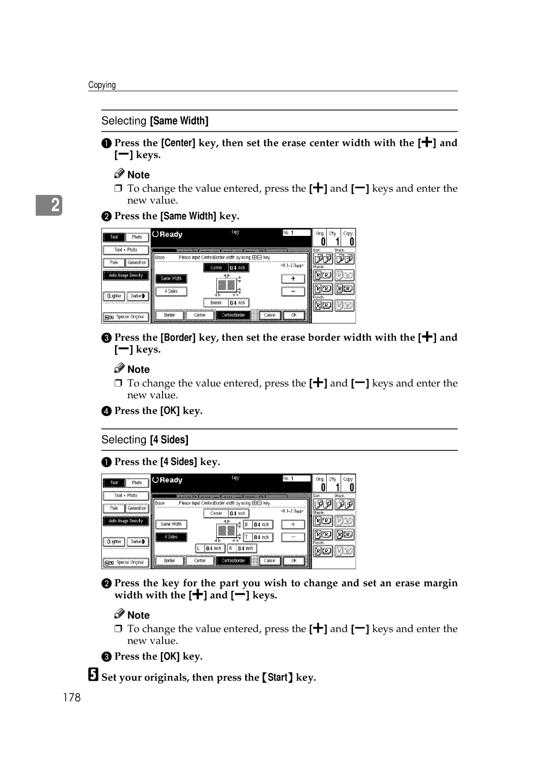 Savin 2555 manual Selecting Same Width, 178 