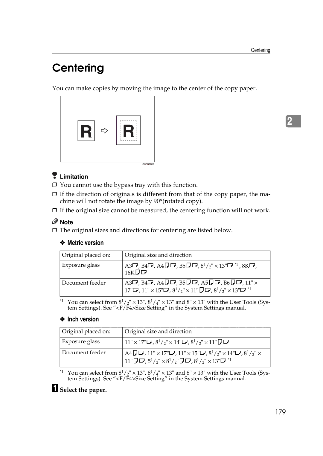 Savin 2555 manual Centering, 179 