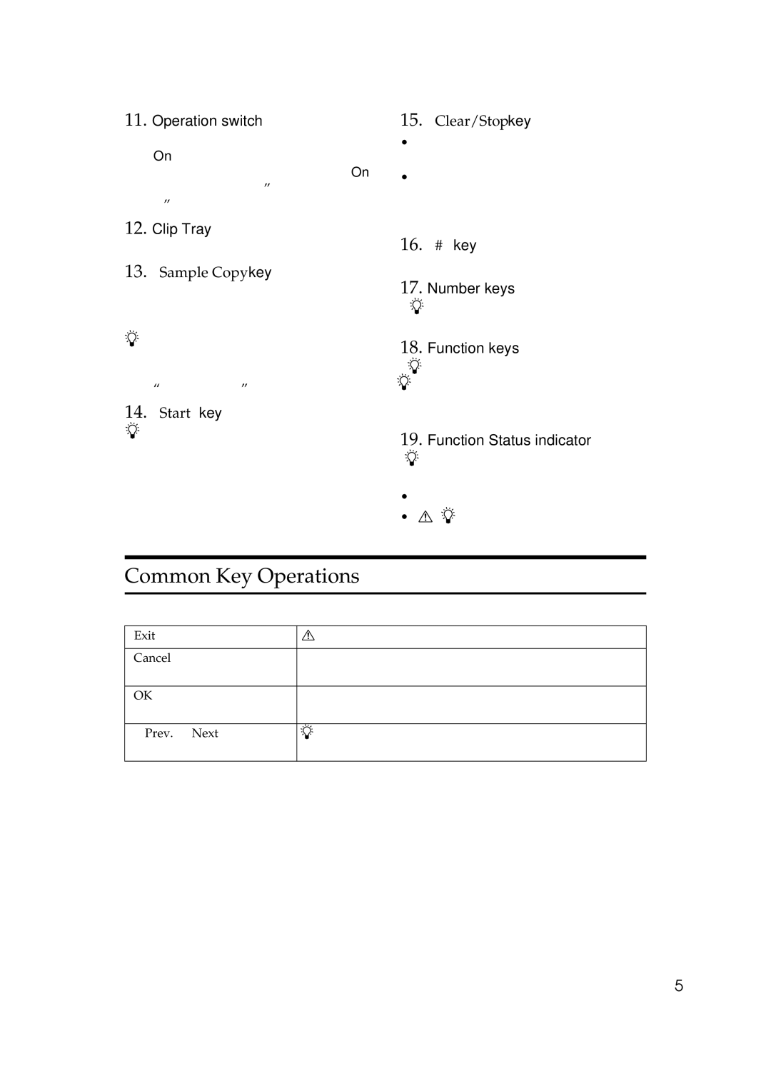 Savin 2565, 2575 specifications Common Key Operations, Sample Copy key, Start key, Clear/Stop key 