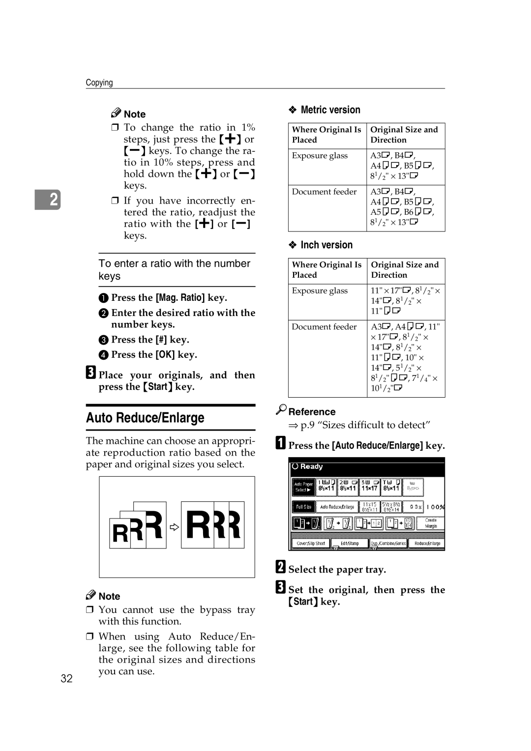 Savin 2575, 2565 specifications To enter a ratio with the number keys, Press the Auto Reduce/Enlarge key 