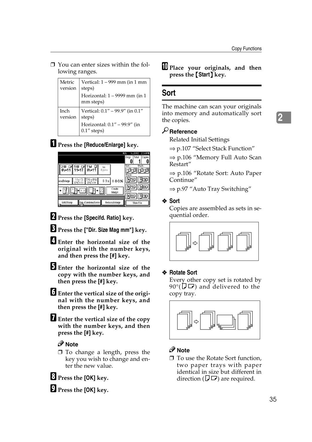 Savin 2565, 2575 specifications Rotate Sort 