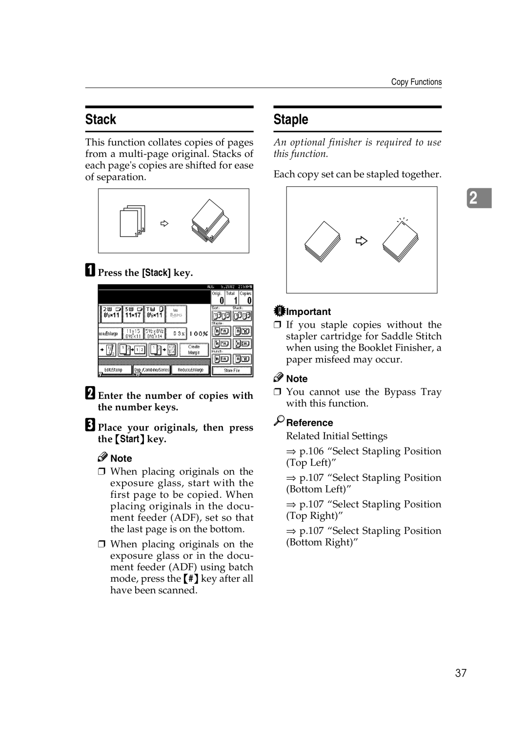 Savin 2565, 2575 specifications Stack, Staple 