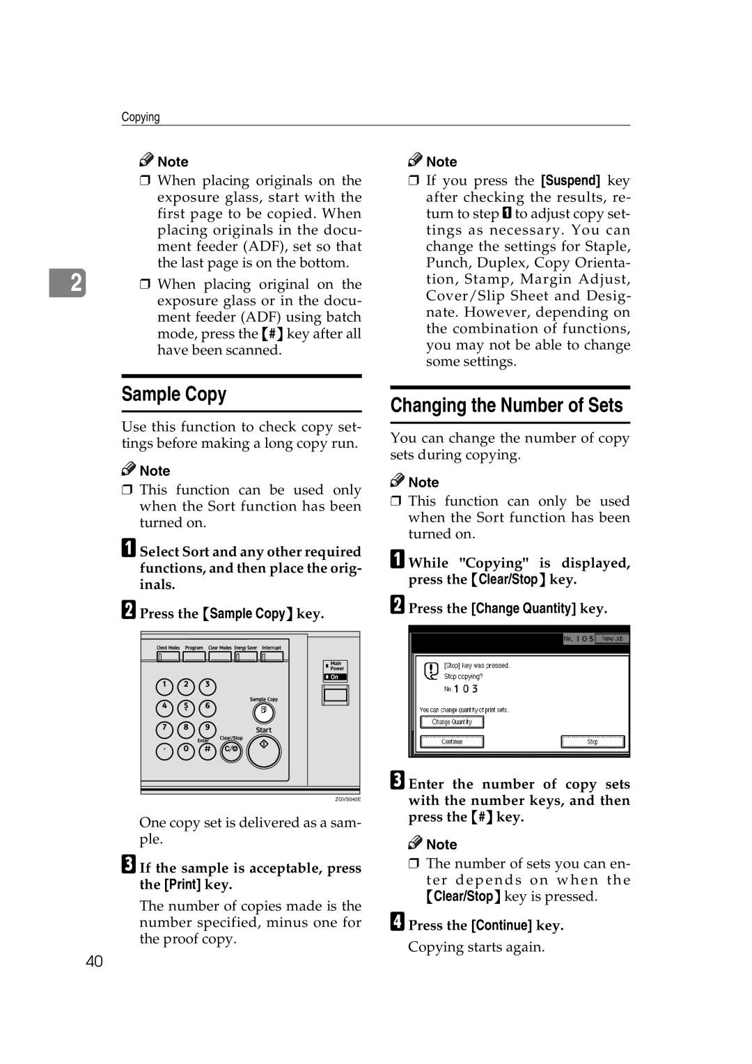 Savin 2575, 2565 specifications Sample Copy, Changing the Number of Sets, Press the Change Quantity key 