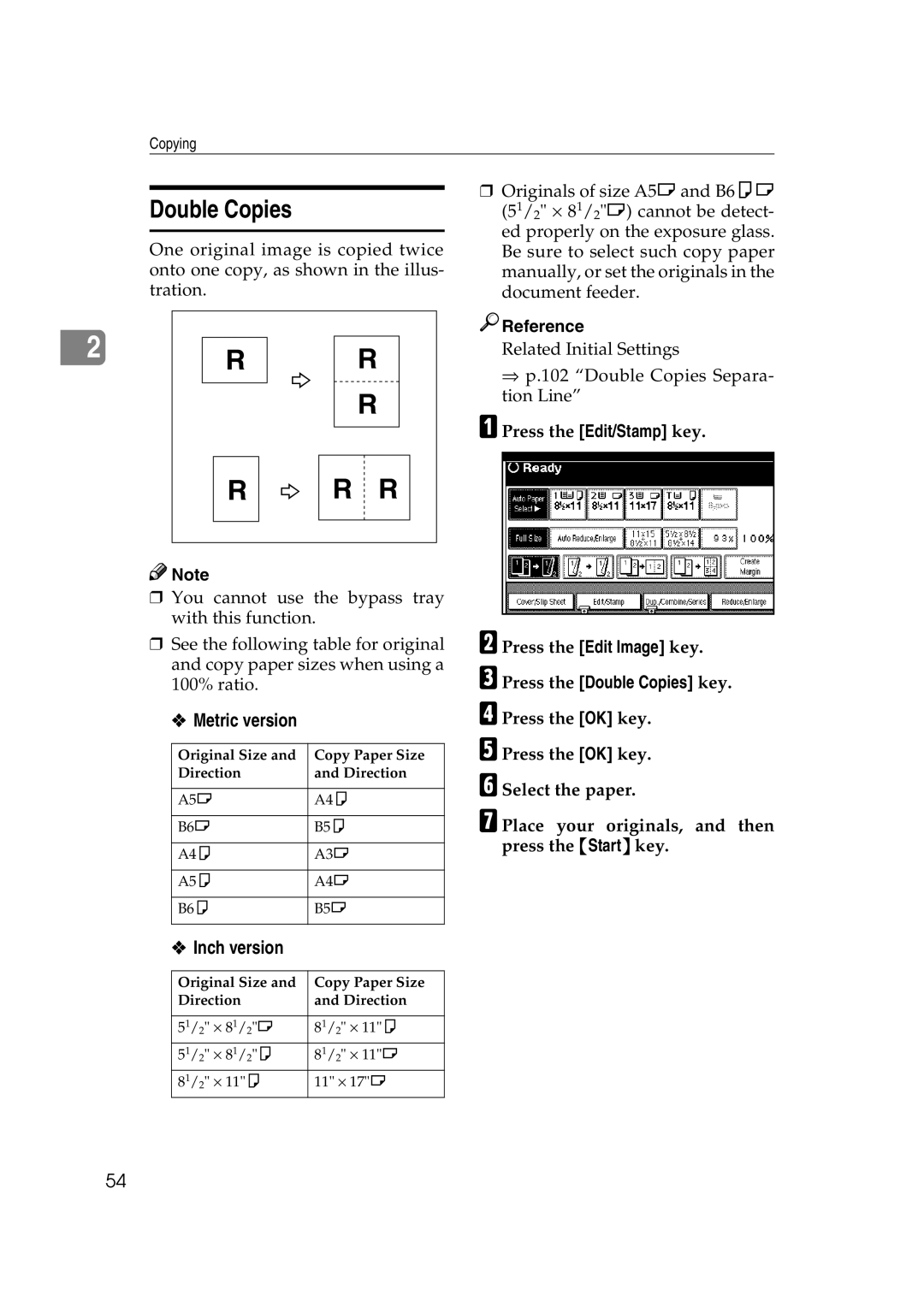 Savin 2575, 2565 specifications Double Copies, Metric version 