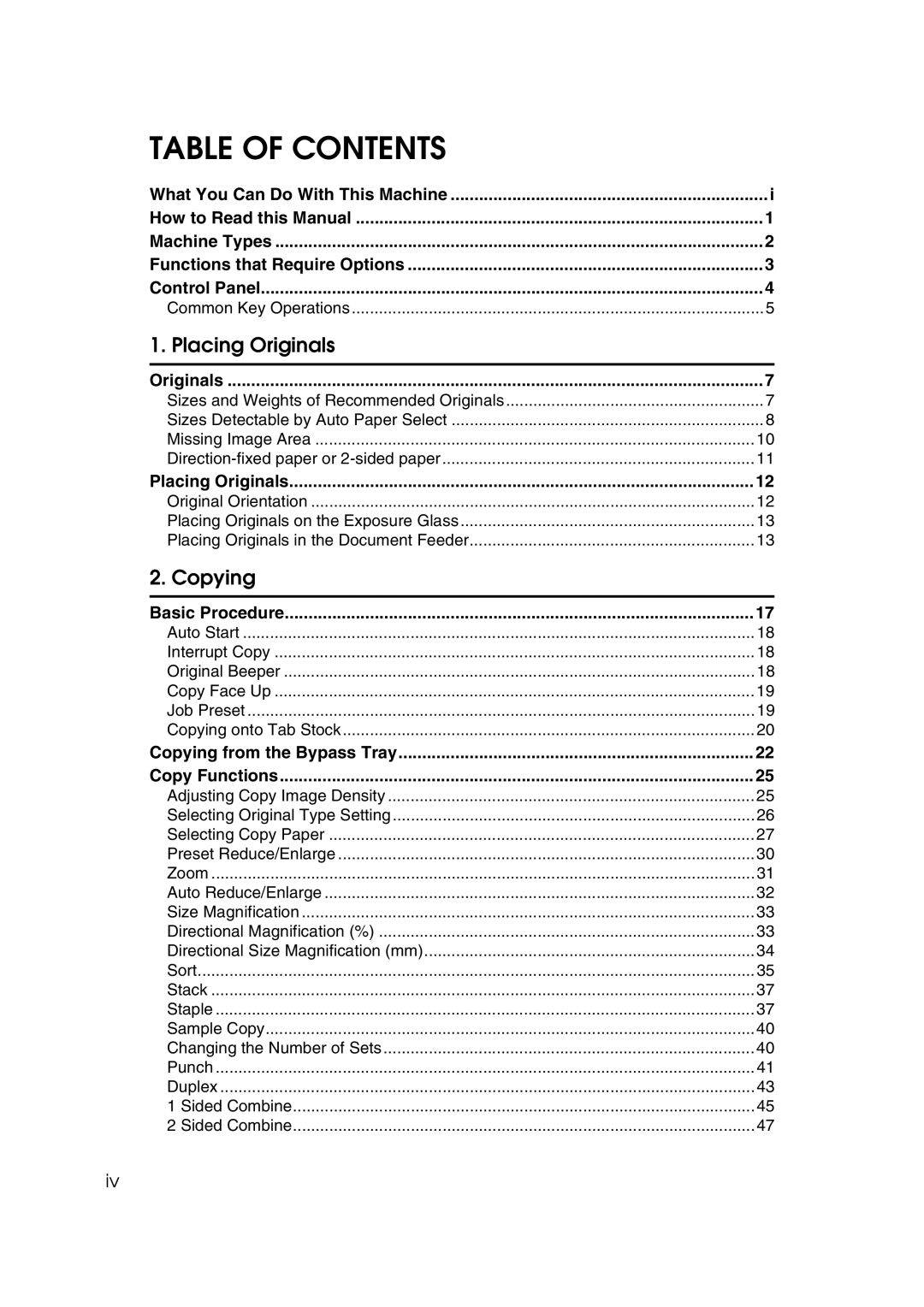 Savin 2575, 2565 specifications Table of Contents 