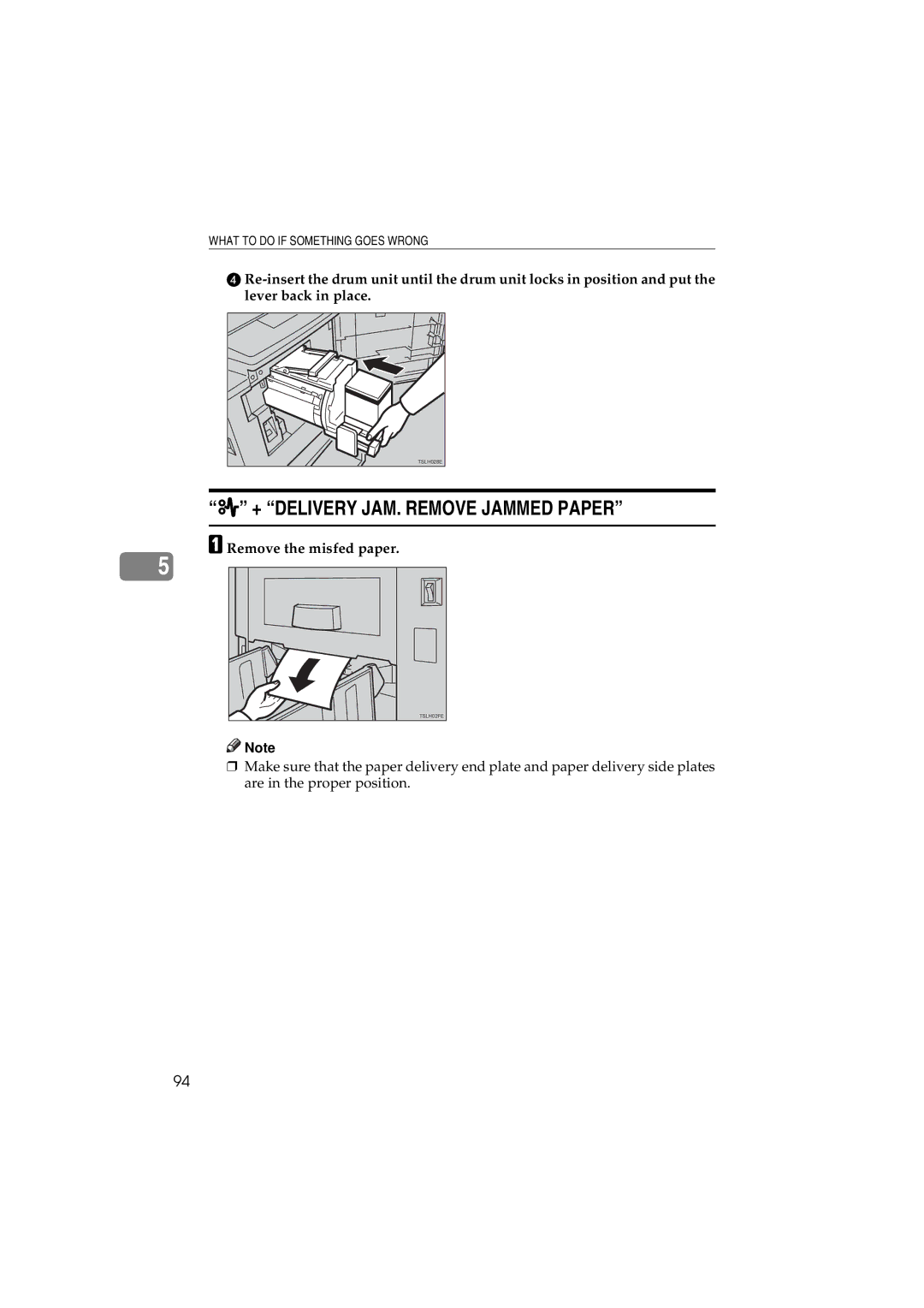 Savin 3150eDNP manual + Delivery JAM. Remove Jammed Paper, Remove the misfed paper 