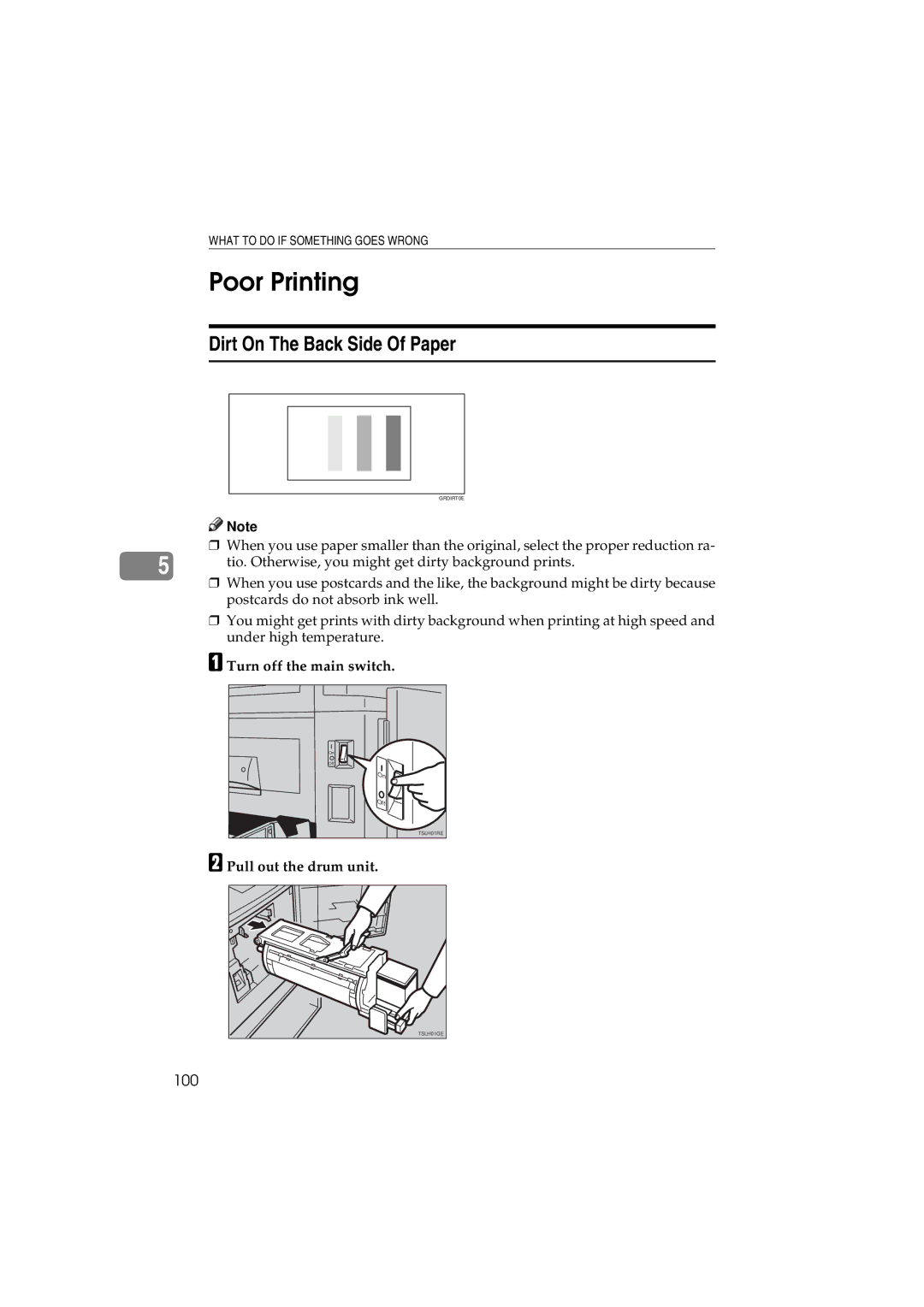 Savin 3150eDNP manual Poor Printing, Dirt On The Back Side Of Paper 