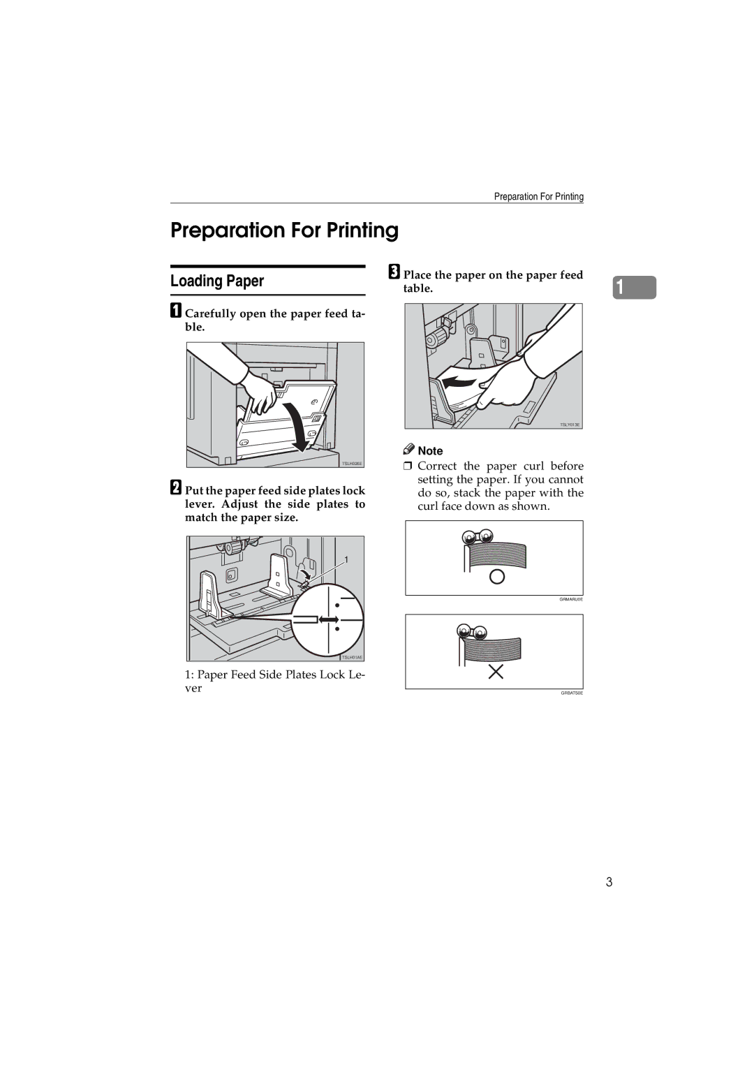 Savin 3150eDNP manual Preparation For Printing, Loading Paper, Carefully open the paper feed ta- ble 