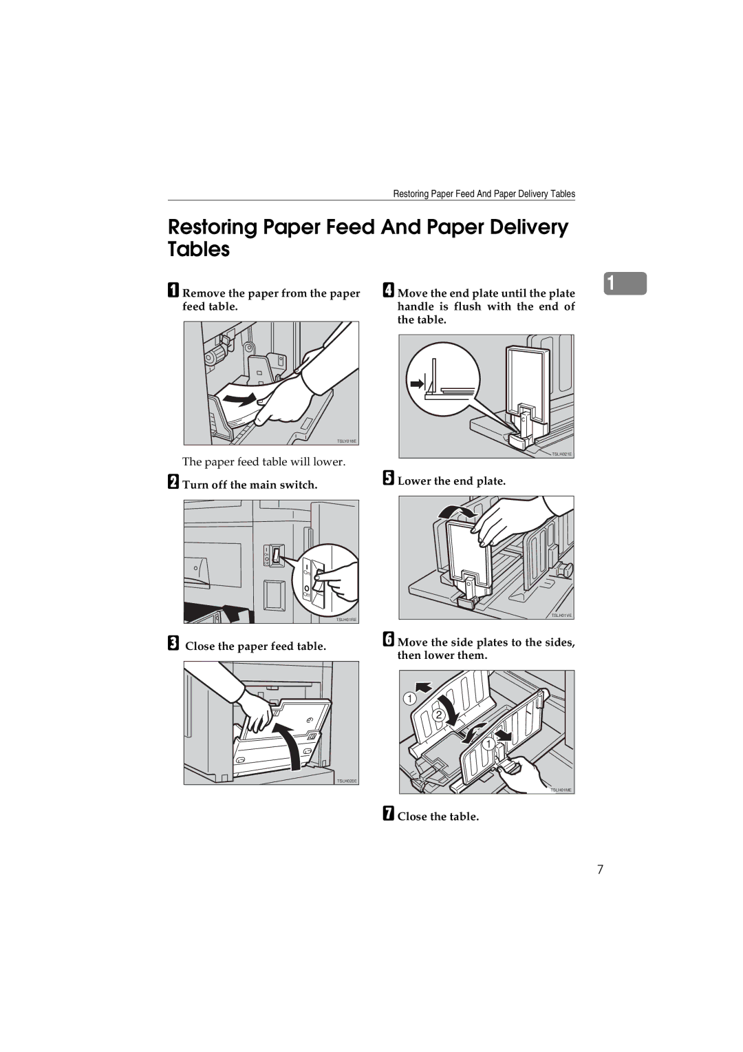 Savin 3150eDNP manual Restoring Paper Feed And Paper Delivery Tables 