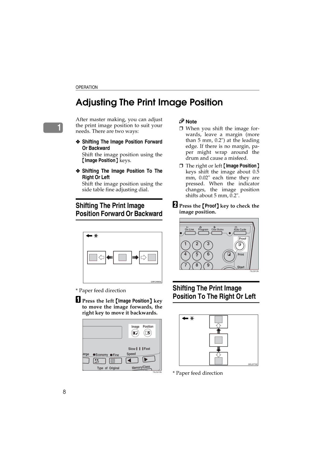 Savin 3150eDNP Adjusting The Print Image Position, Shifting The Image Position Forward Or Backward, Image Position keys 