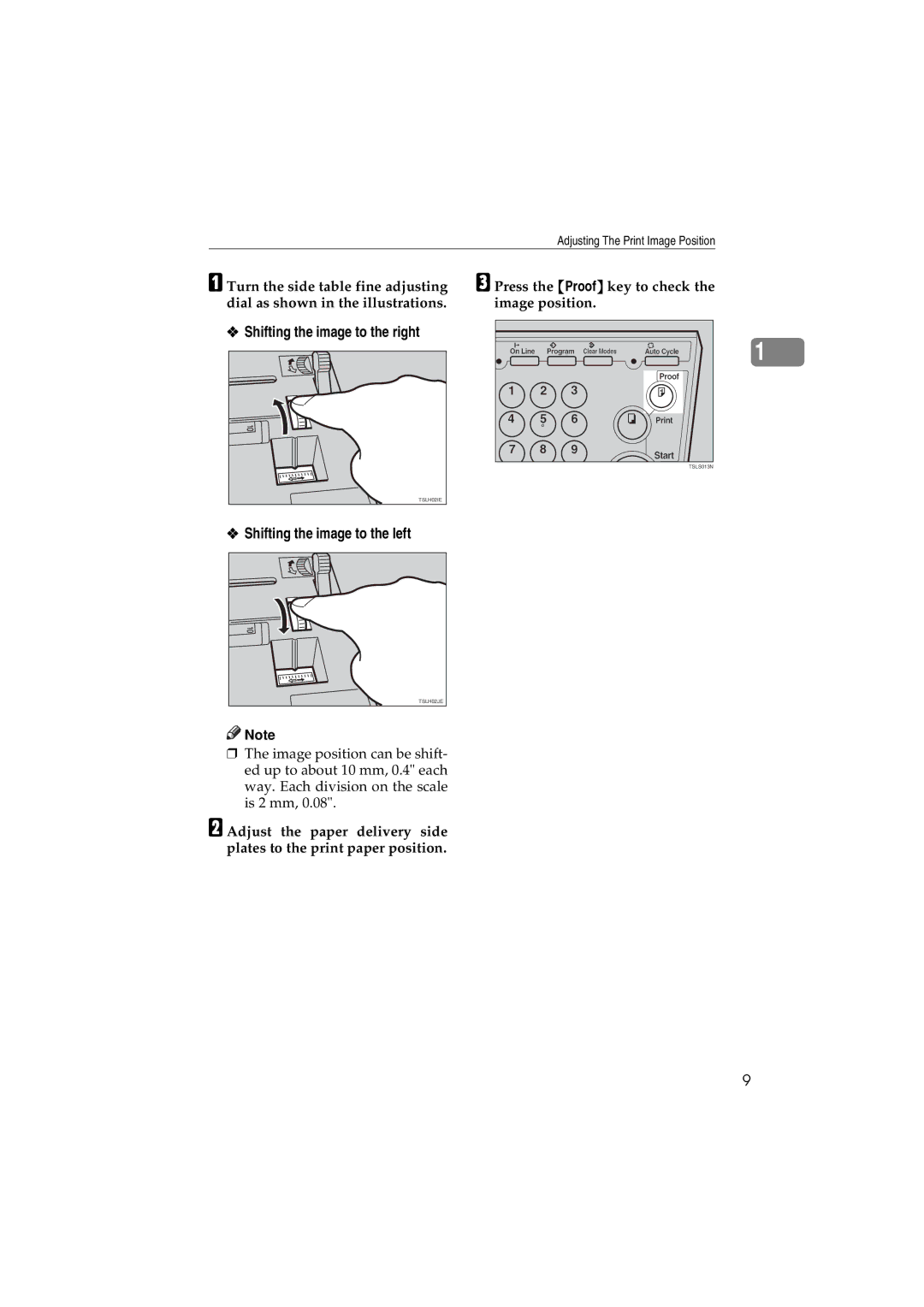 Savin 3150eDNP manual Shifting the image to the right, Shifting the image to the left 