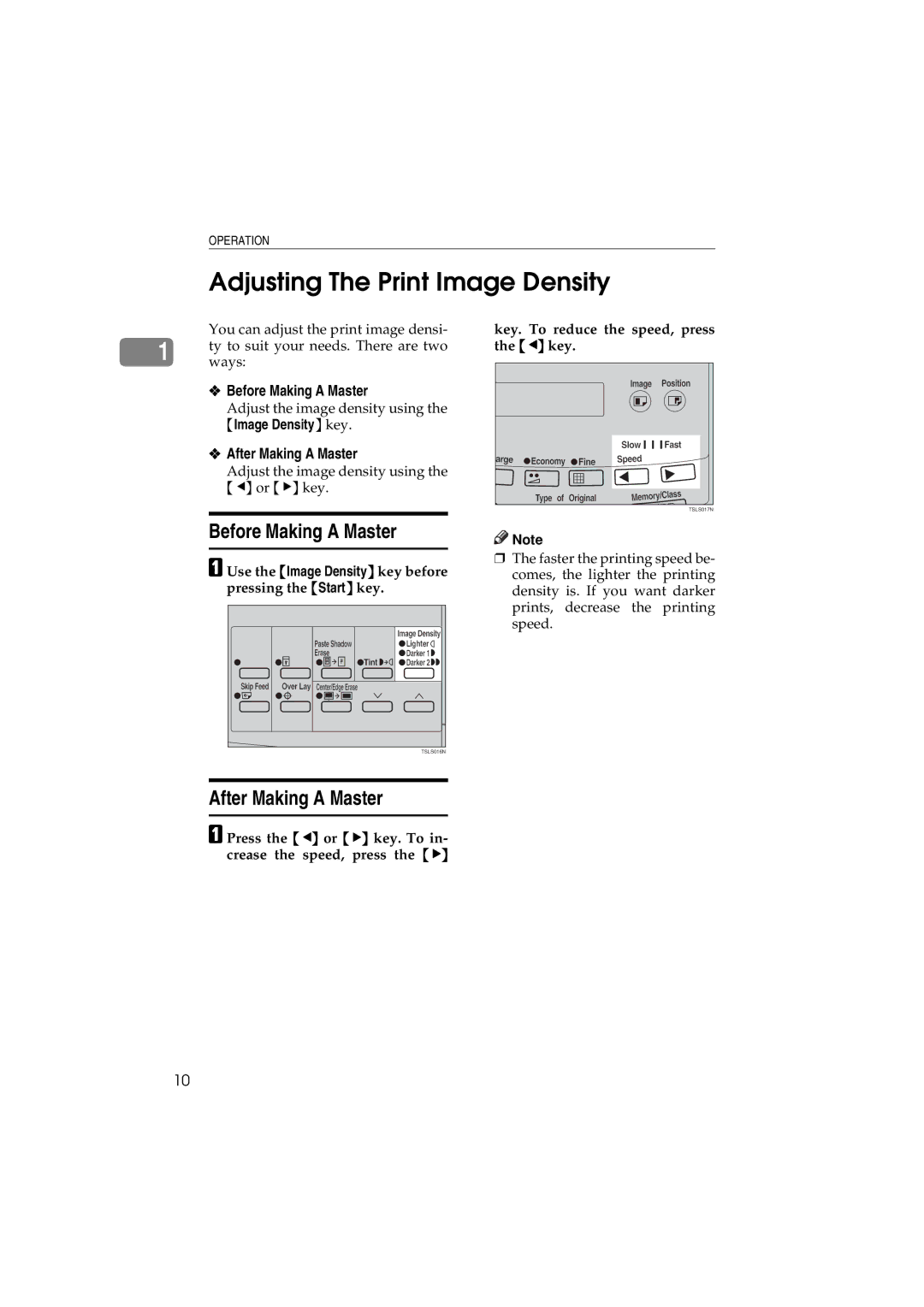 Savin 3150eDNP manual Adjusting The Print Image Density, Before Making a Master, After Making a Master 