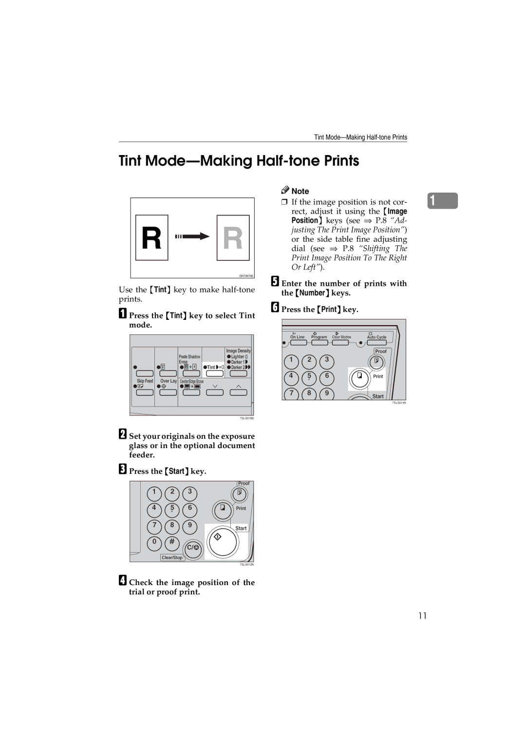 Savin 3150eDNP manual Tint Mode-Making Half-tone Prints, Press the Tint key to select Tint mode 